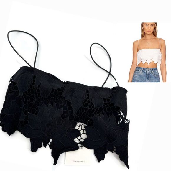 Free People Rumer Tropez Black Lace Crochet Crop Top XS NWT - Picture 1 of 8